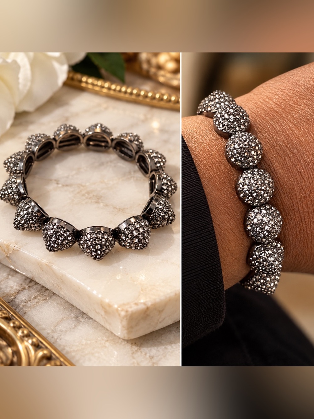 Sparkling Gunmetal Rhinestone Stretch Bracelet
